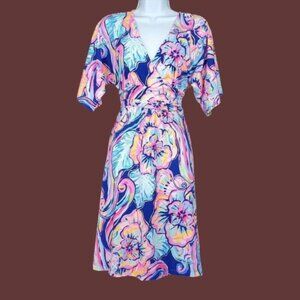 Lilly Pulitzer Womens Parigi Pink Blue Boho Bateau Floral Print Dress Size XS